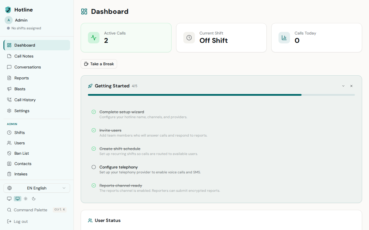 Dashboard - Desktop view